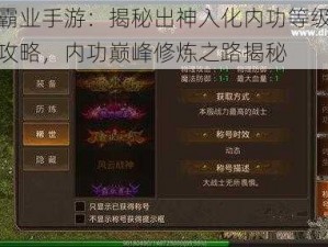 传奇霸业手游：揭秘出神入化内功等级称号获取攻略，内功巅峰修炼之路揭秘