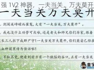 强 1V2 神器，一夫当关，万夫莫开