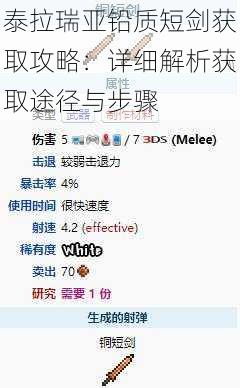 泰拉瑞亚铅质短剑获取攻略：详细解析获取途径与步骤