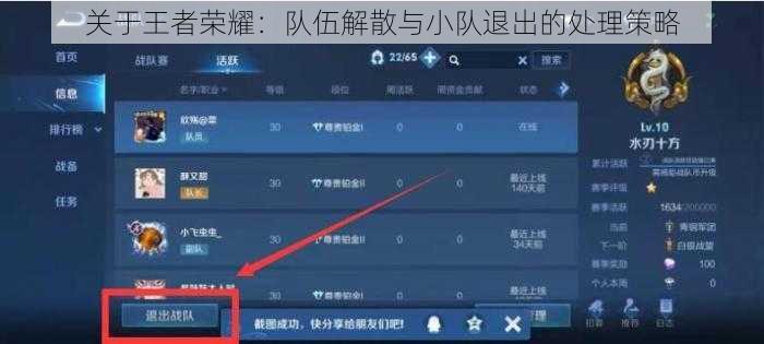 关于王者荣耀：队伍解散与小队退出的处理策略