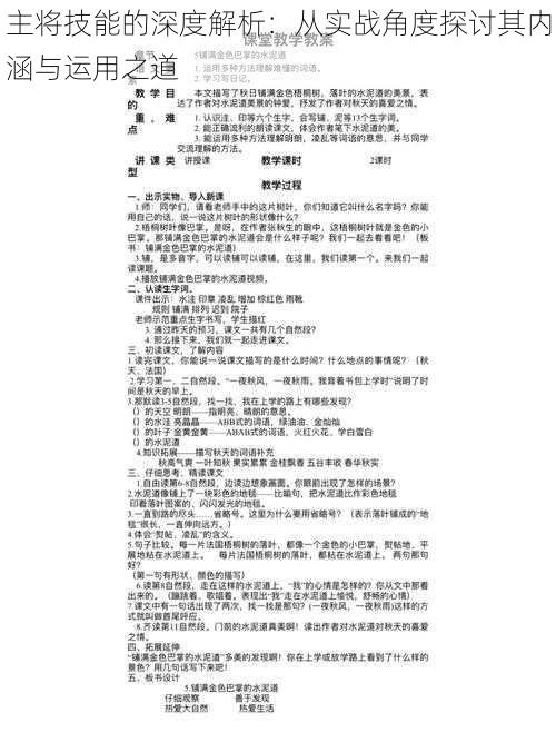 主将技能的深度解析：从实战角度探讨其内涵与运用之道