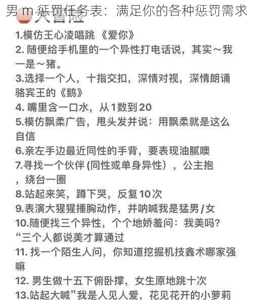 男 m 惩罚任务表：满足你的各种惩罚需求