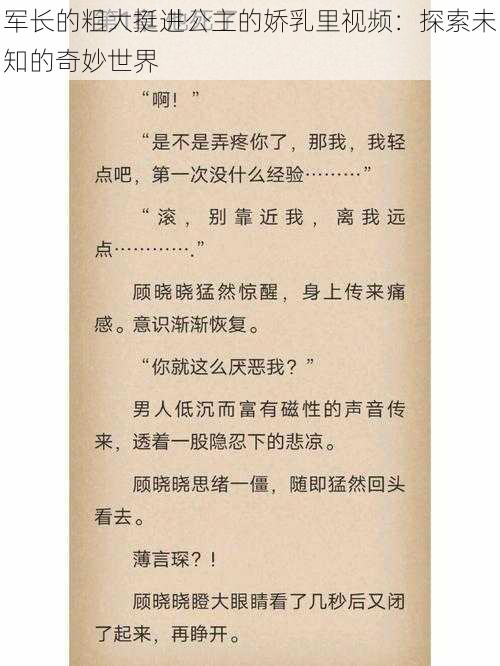 军长的粗大挺进公主的娇乳里视频：探索未知的奇妙世界