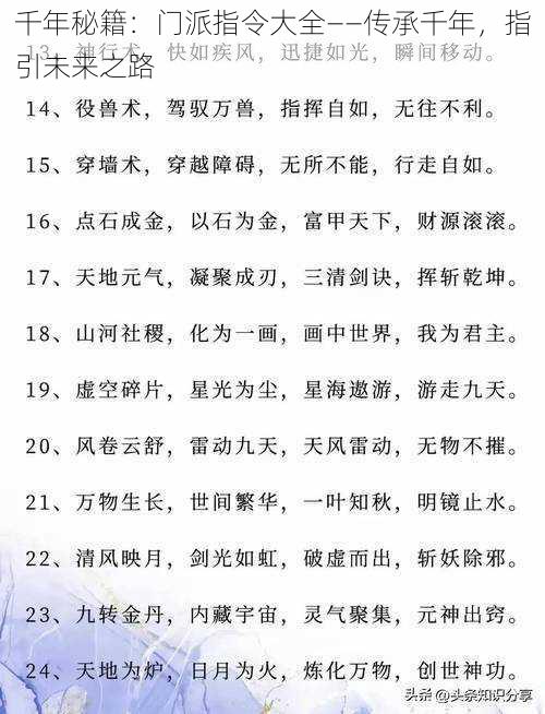 千年秘籍：门派指令大全——传承千年，指引未来之路