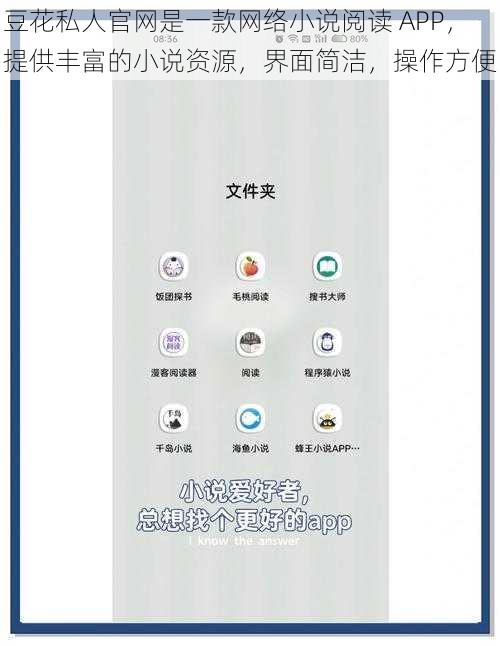 豆花私人官网是一款网络小说阅读 APP，提供丰富的小说资源，界面简洁，操作方便