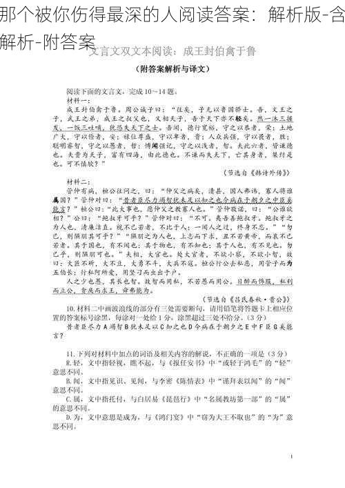 那个被你伤得最深的人阅读答案：解析版-含解析-附答案