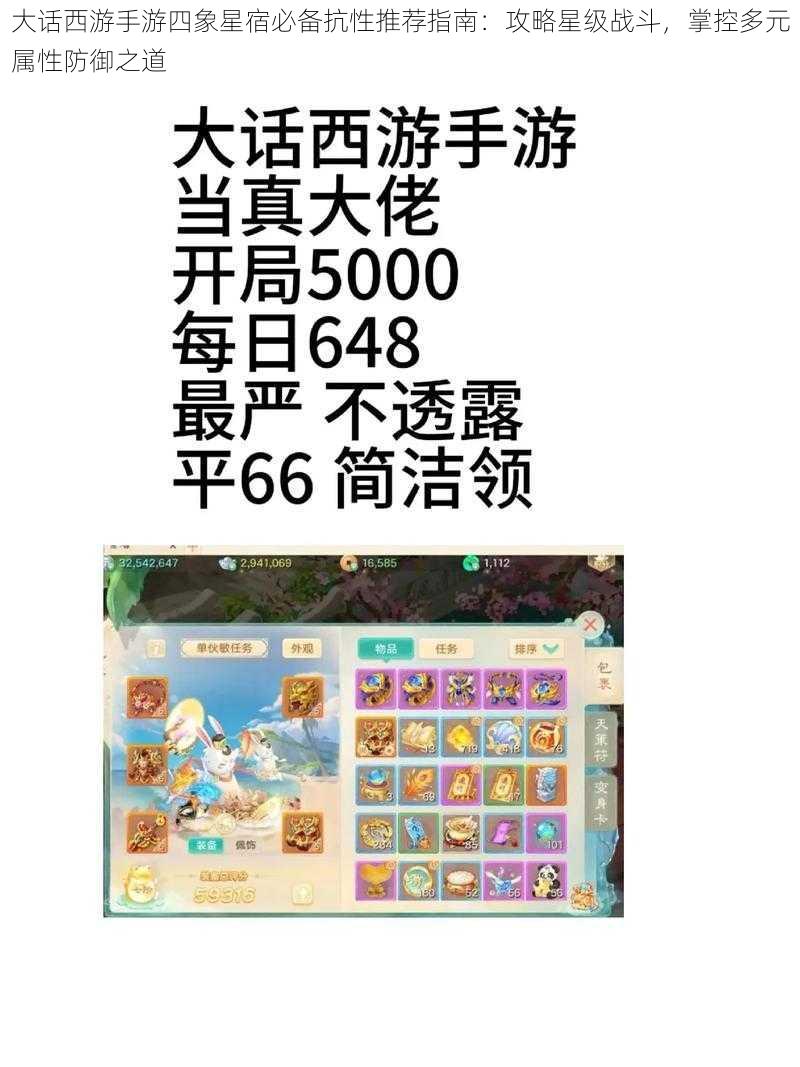 大话西游手游四象星宿必备抗性推荐指南：攻略星级战斗，掌控多元属性防御之道