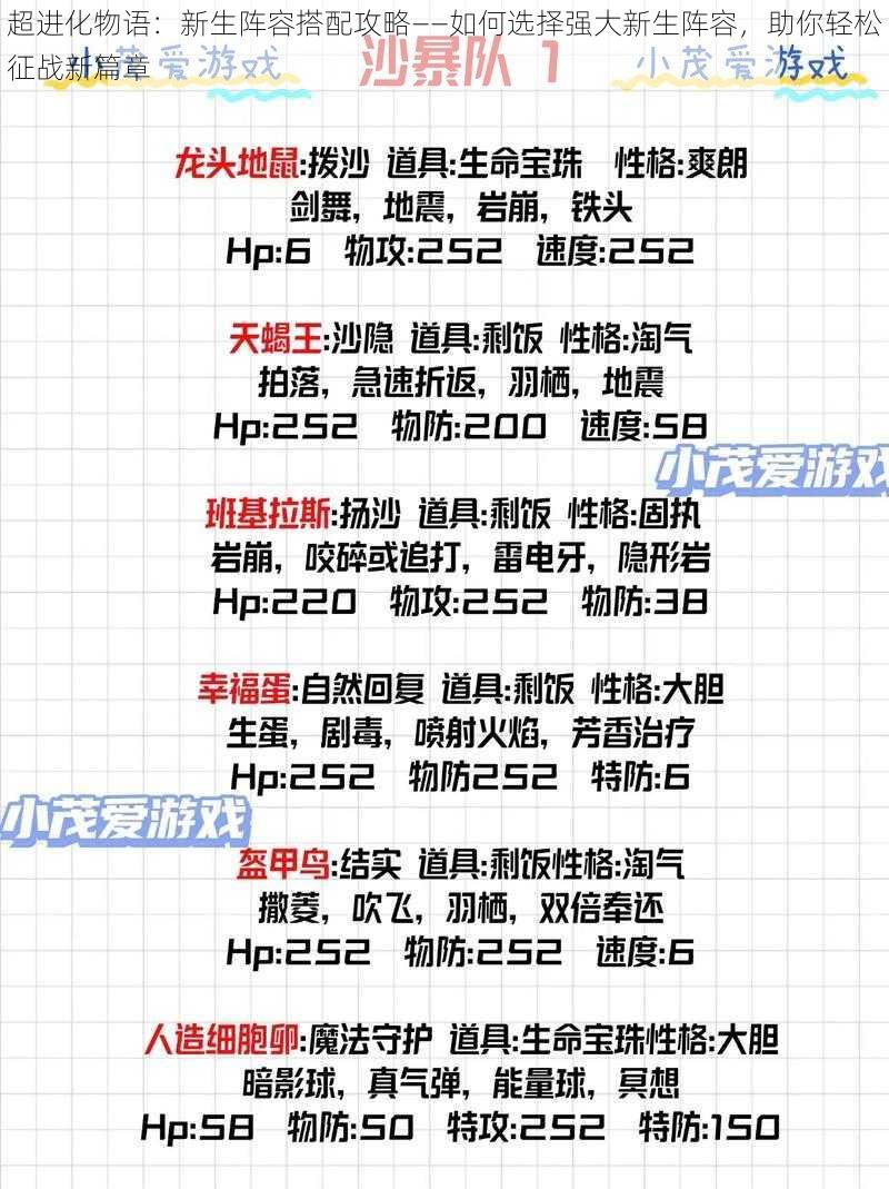 超进化物语：新生阵容搭配攻略——如何选择强大新生阵容，助你轻松征战新篇章