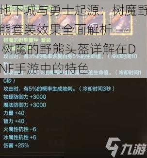 地下城与勇士起源：树魔野熊套装效果全面解析 —— 树魔的野熊头盔详解在DNF手游中的特色