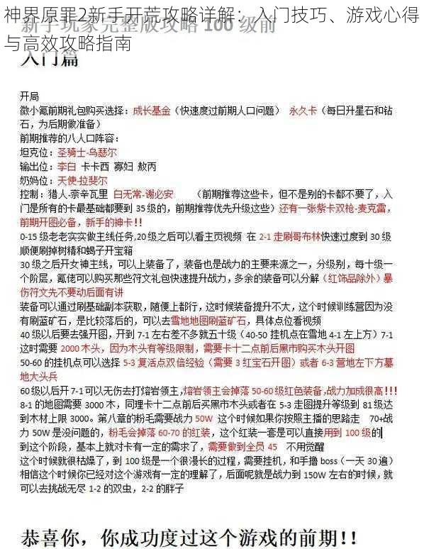 神界原罪2新手开荒攻略详解：入门技巧、游戏心得与高效攻略指南