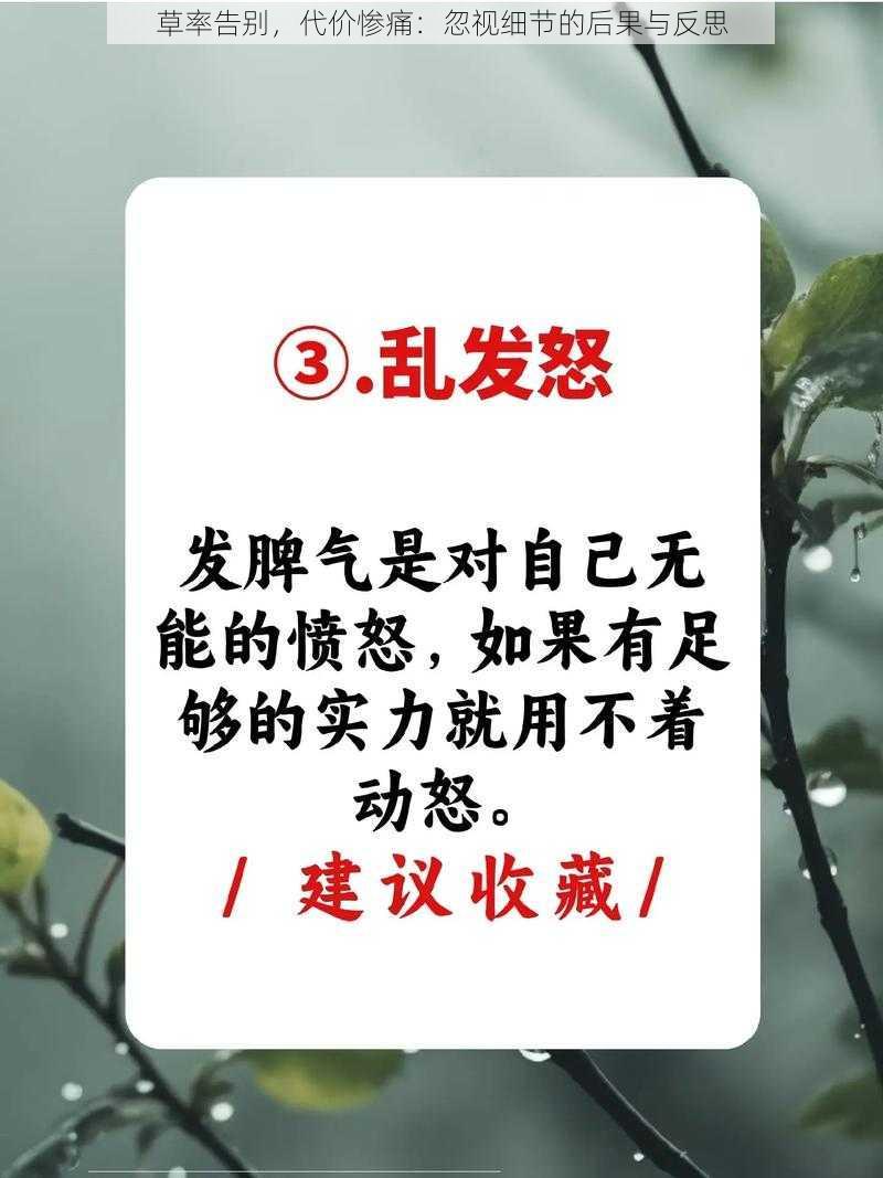 草率告别，代价惨痛：忽视细节的后果与反思