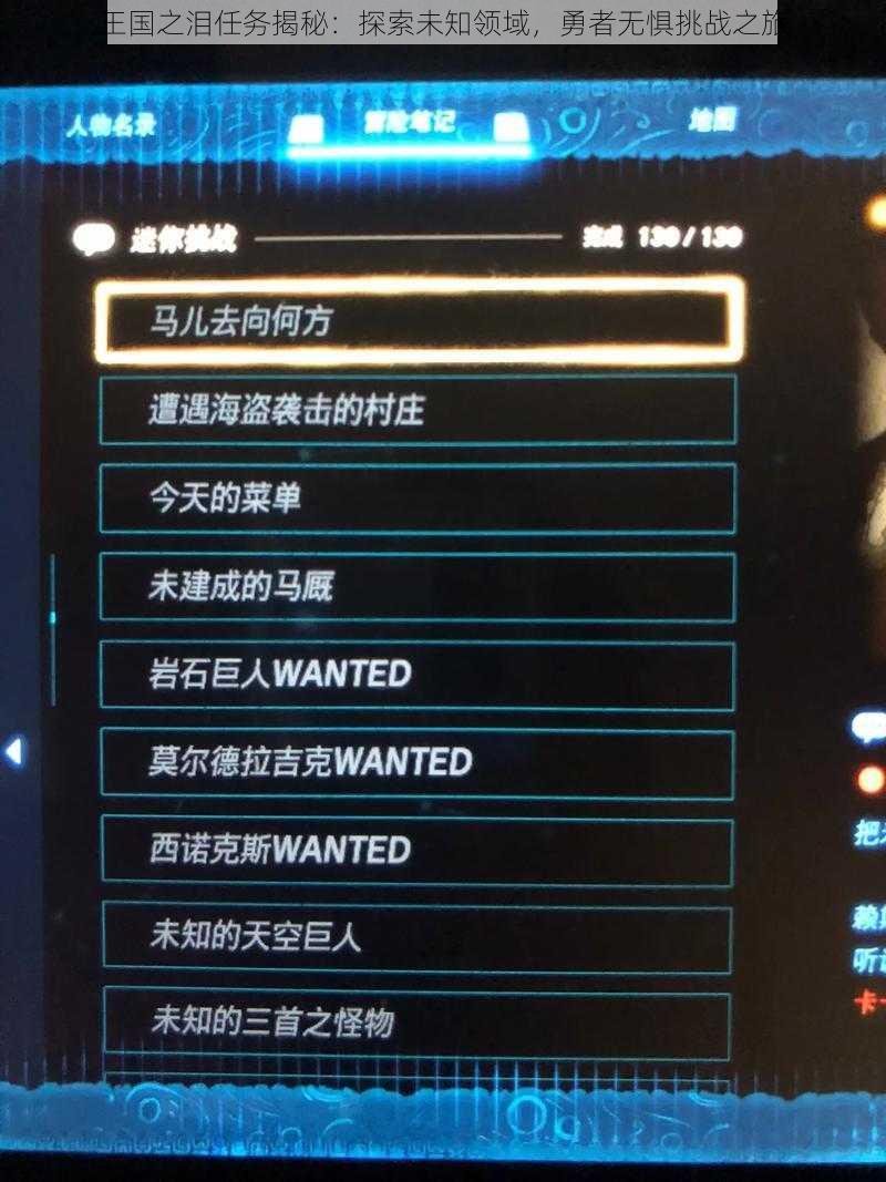 王国之泪任务揭秘：探索未知领域，勇者无惧挑战之旅