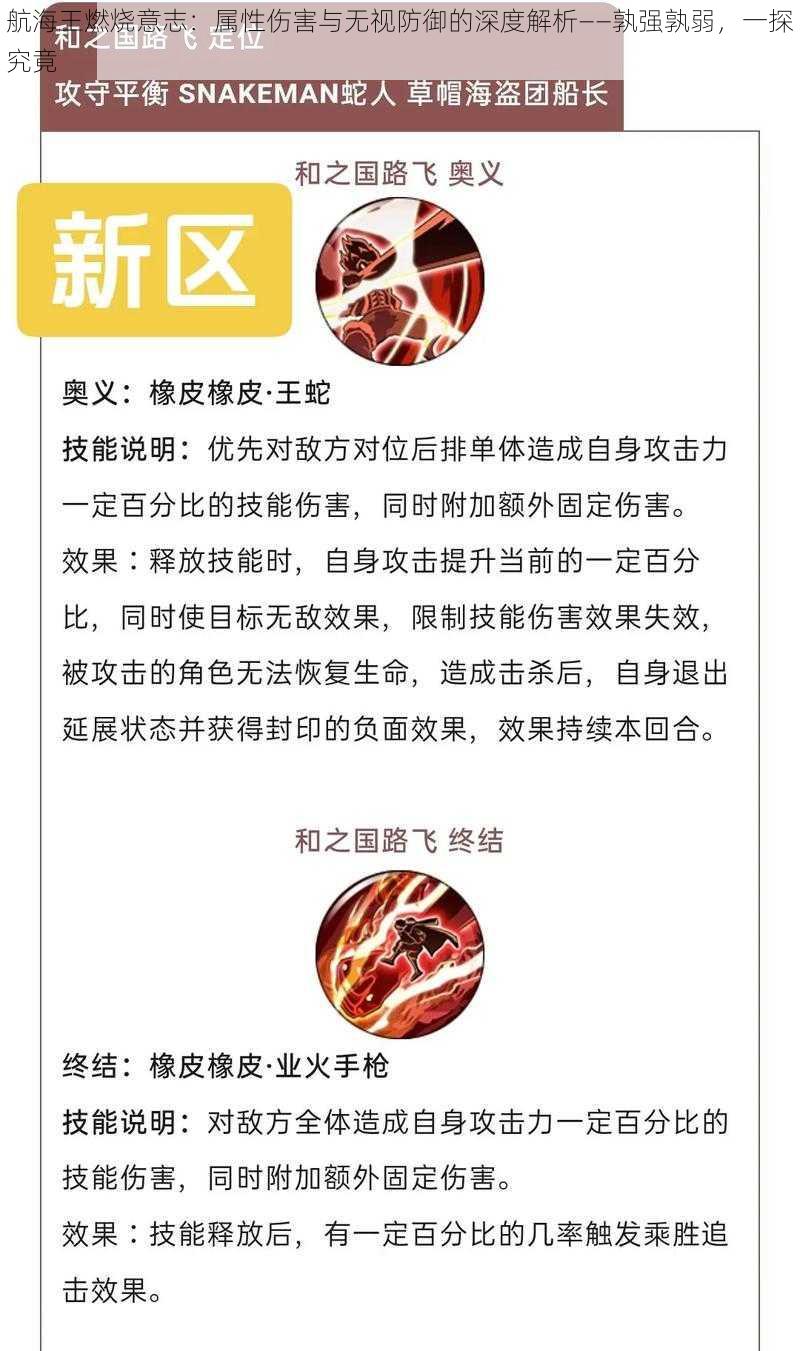 航海王燃烧意志：属性伤害与无视防御的深度解析——孰强孰弱，一探究竟