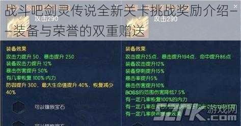 战斗吧剑灵传说全新关卡挑战奖励介绍——装备与荣誉的双重赠送